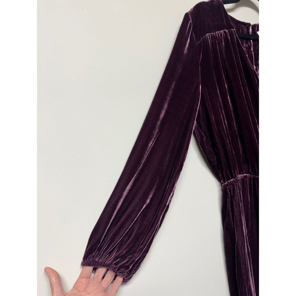 SUNDANCE Aviana Velvet Jumpsuit, Silk Blend, Deep Burgundy, Sz M - Picture 3 of 16